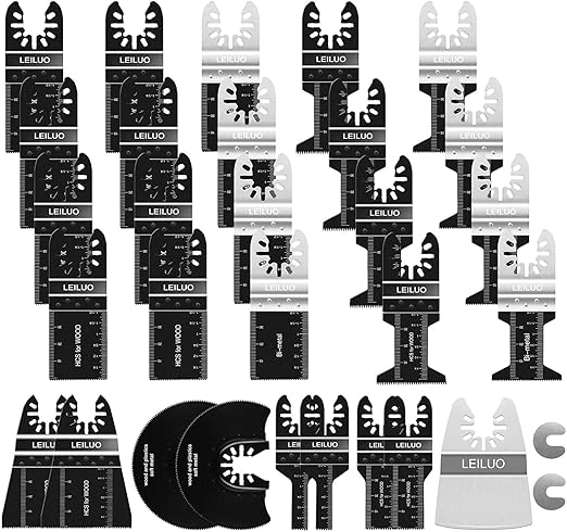LEILUO 31Pcs Multitool Blade Kits for Wood Nails Drywall Cutting Oscillating Saw Blades Universal Oscillating Tool Blades with Storage Bag Compatible with DeWalt Makita Dremel and More