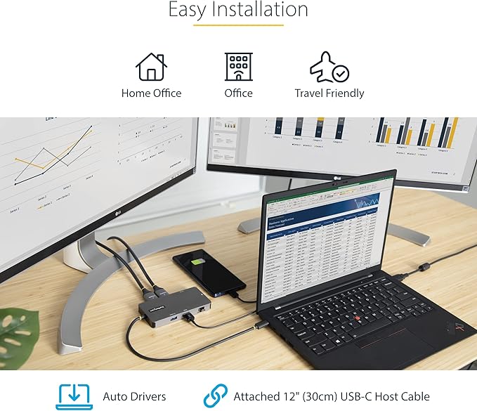 StarTech.com USB-C Docking Station for Windows, ChromeOS and Ubuntu, Dual 4K 60Hz HDMI Video, HDR10, USB 5Gbps Hub, 100W Laptop Charging, GbE, SD, MicroSD
