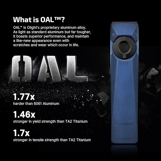 OLIGHT Arkfeld Ultra 1400 Lumens EDC Flat Flashlight, Rechargeable Compact Pocket Flash Light Combines White LED, UV and Green Beam, Triple Sources Perfect for Checking, Working (Navy Blue CW)