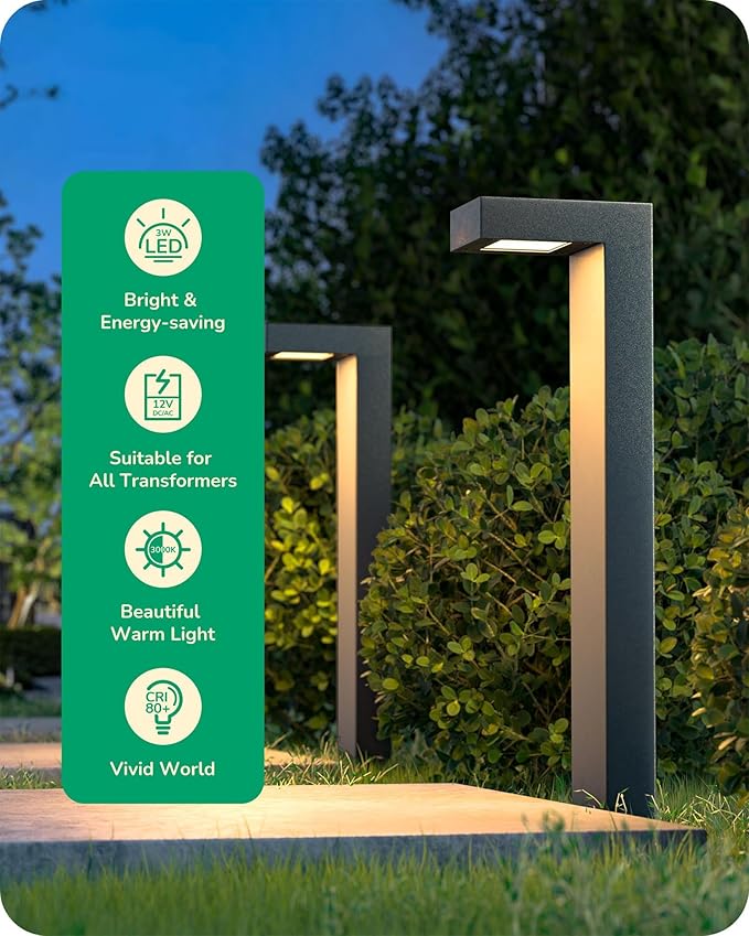 EDISHINE Low Voltage Landscape Lighting, 3.2W 3000K 50,000Hrs Electric LED Pathway Lights Wired, 12V Waterproof Outdoor Landscape Path Lights, Modern Aluminum Housing for Driveway Garden, 6Pack