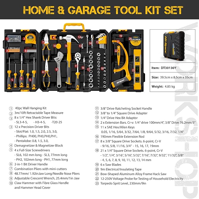 Hi-Spec 126 pc Socket Wrench Auto Repait Tool Kit Set, Full Tool Sets for Men, Ideal Kit for Home & Professional Use