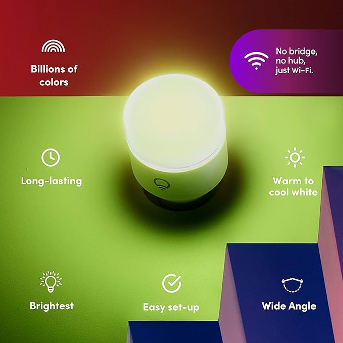LIFX color, A19 1100 lumens, Wi-Fi Smart LED Light Bulb, Billions of colors and Whites, No bridge required, Works with Alexa, Hey Google, HomeKit and Siri multicolor (Pack of 2)