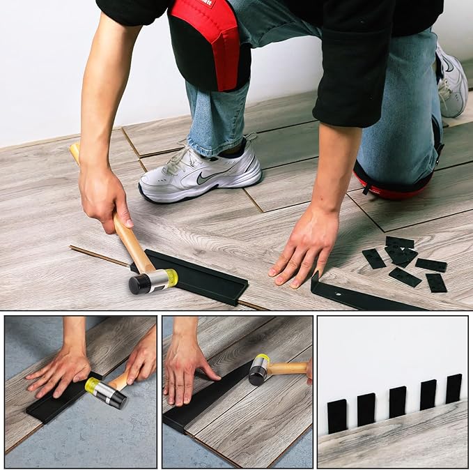 Goldblatt Laminate Wood Flooring Tools Installation Kit with 100 Spacers, Reinforced Double-Faced Mallet, Tapping Block, Heavy Duty Pull Bar, and Protective Knee Pads