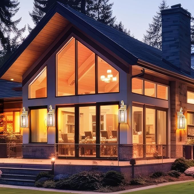 Motion Sensor Outdoor Wall Lights 2 Pack - Gold Dusk to Dawn Light Fixtures, Modern Exterior Wall Sconces, Large Outside Lamps for House, Garage Wall Lanterns 16"