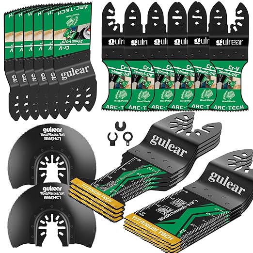 25 PCS Universal Oscillating Tool Blades - Quick Release Multi Tool Blades Kits with Titanium Coating & Curved Edge Multitool Blades for Metal,Hard Wood,Fit Milwaukee, Ryobi, Dewalt Oscillating Tools