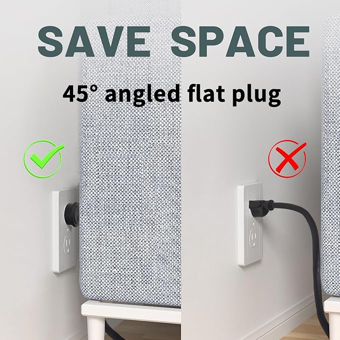 Indoor Flat Plug Black Extension Cord 12ft, UL Listed, 16/3 SJTW 3 Prong Heavy Duty, 16 Gauge 13A Power Cord for Lights, Appliance, Home, Office