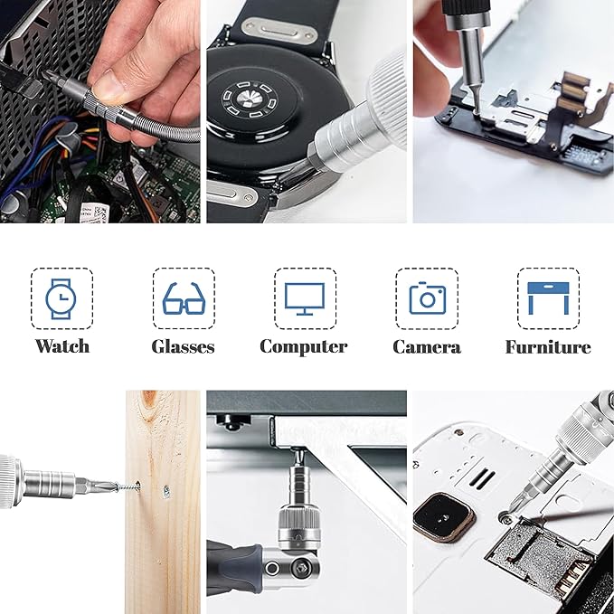 Precision Ratcheting Screwdriver Set, 68 in 1 Socket Set & Magnetic Screwdriver Bit Set with Rotatable Ratchet Handles and Extensions Bar for Phone/Computer/Bike/Car/Electronics Maintenance (Gray)