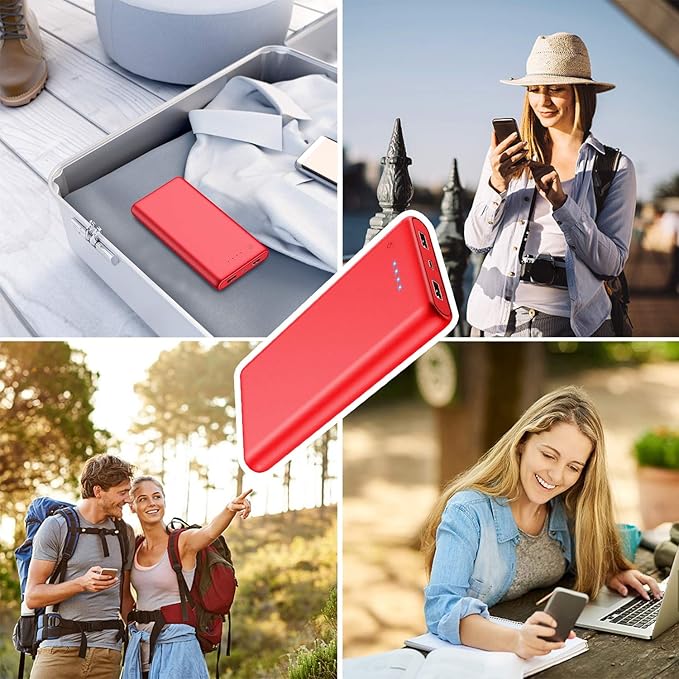 Portable Charger Power Bank 26800mah,Ultra-High Capacity Safer External Cell Phone Battery Pack,2 USB Output High Speed Charging Power bank Compatible with iPhone 16 15 14 13 12 Samsung Android LG-Red