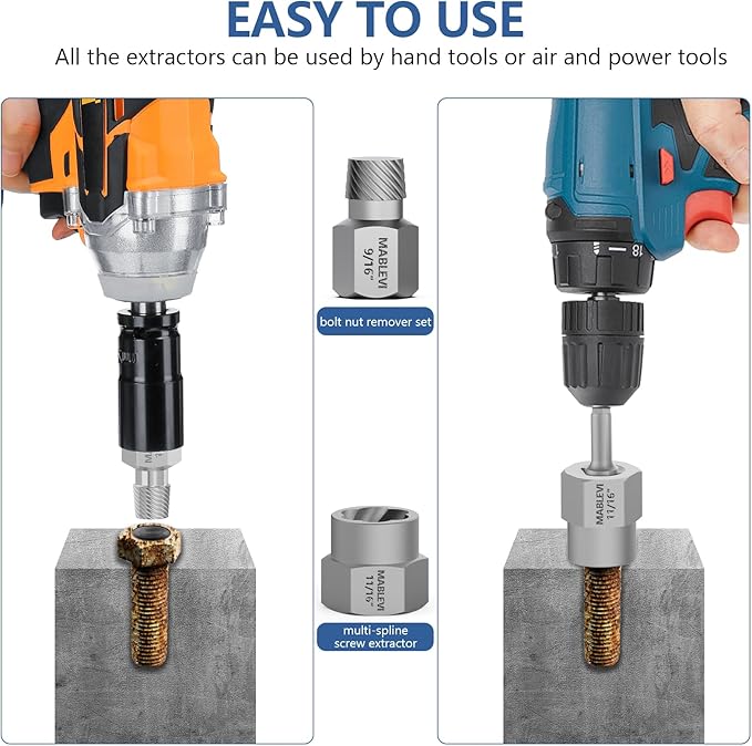 MABLEVI 49 Pcs Screw Extractor Bolt Extractor Set, Left Hand Drill Bit Set, Easy Out Multi-Spline Stripped Bolt Remover for Broken Rusted Nuts Bolts Screws