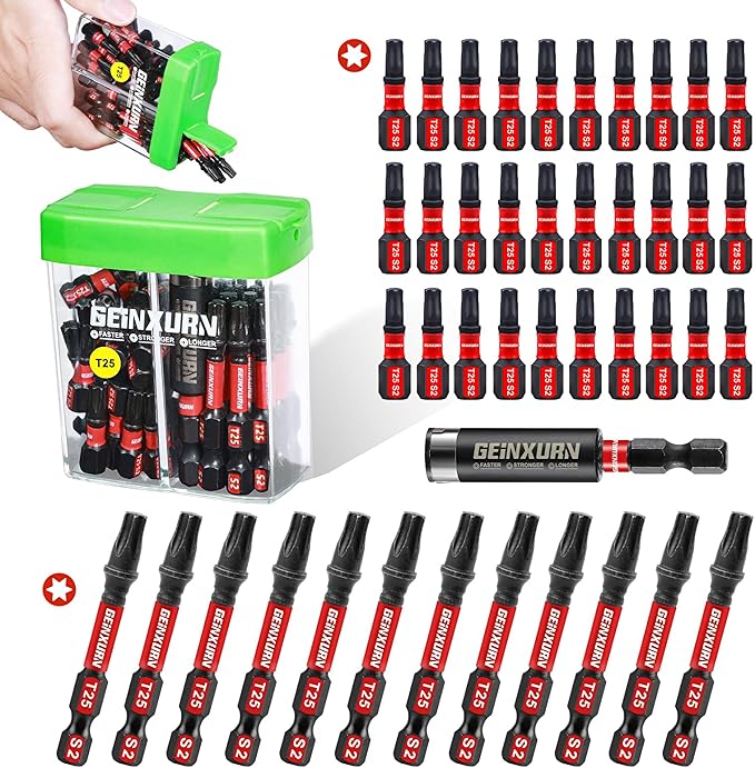 Impact #25 Torx Screwdriver Bits Set,43 Pcs Magnetic1"/2" T25 S2 Steel Driver Bits with Storage Colorful Box