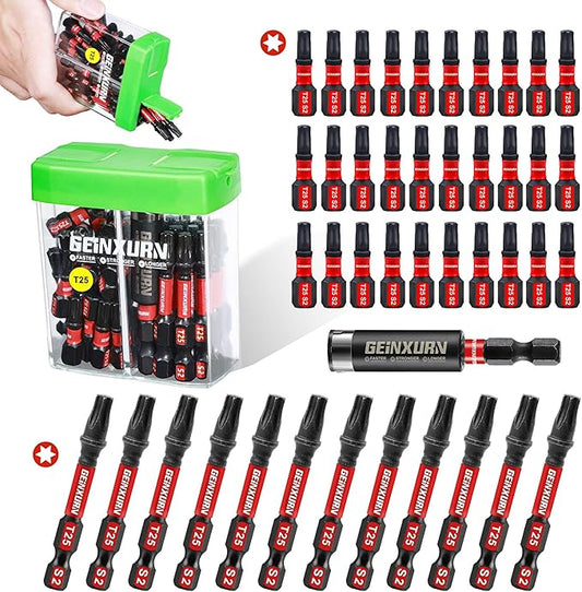 Impact #25 Torx Screwdriver Bits Set,43 Pcs Magnetic1"/2" T25 S2 Steel Driver Bits with Storage Colorful Box