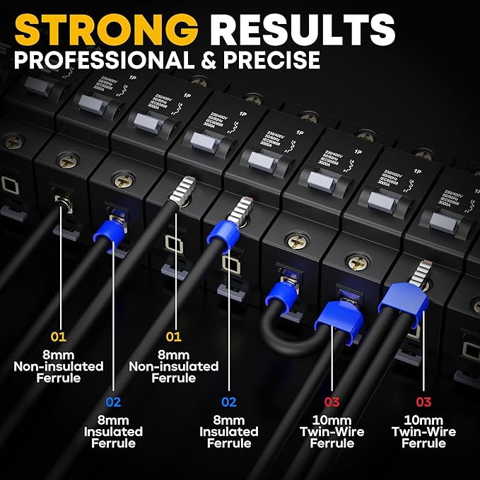 Ferrule Crimping Tool Kit, Ratchet Pliers for 24-8 AWG with 24 Types Insulated, Non-Insulated and Two Wire Ferrules, Ferrule Crimper, Wire Ferrules Kit, Crimping Pliers set with Wire Strippers