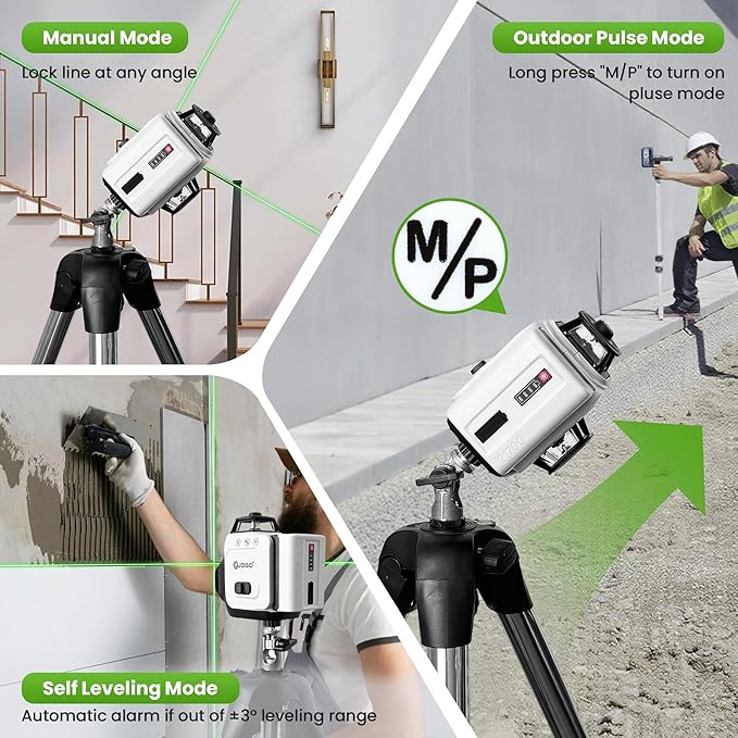 Laser Level 360 Self Leveling, 3x360° Green Cross Line Lazer Leveler Tool for Construction and Picture Hanging, 3D 12 Lines Laser with 2*6000mAh Rechargeable Battery Magnetic Rotating Bracket