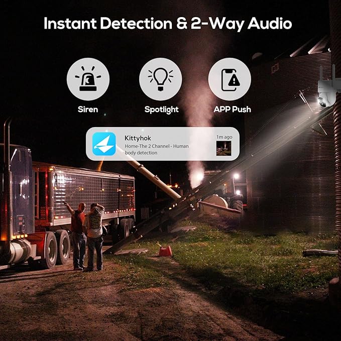 Kittyhok 4G LTE Cellular Solar Security Camera Wireless Outdoor, 2K No WiFi Security Camera, 360° Live View Pan/Tilt, Color Night Vision, 2 Way Talk, PIR Motion Sensor, Siren, Built-in SIM Card