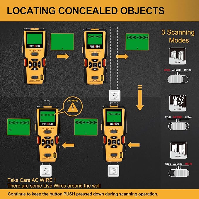 PREXISO 5-in-1 Stud Finder with Laser Level Marking & Ultrasound Distance Measure - Wall Scanner Beam Finders for Dry Interior Walls, Metal Studs - Area, Volume, Addition | Wood, AC Wire Detector