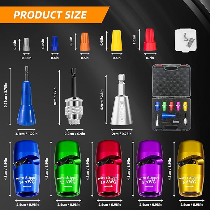 Wire Stripper for Drill, Wire Twister Tool for Drill, 14-12-10-8-6 Gauge drill wire stripper, wire twister, 8 In 1 Professional Electrician Wire Nut Twister for drill Stripping and Twisting Tool, 8pcs