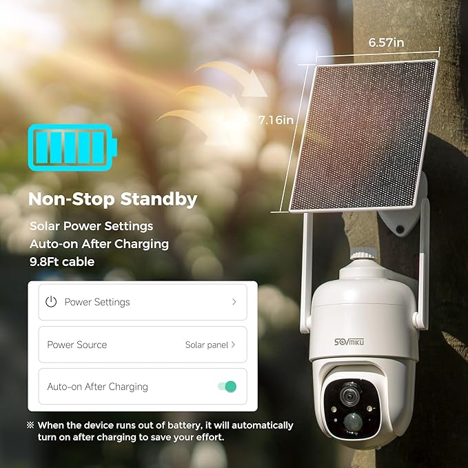 SOVMIKU 2CQ1 AI 2K Solar Security Camera Wireless Outdoor, Battery Powered,Two Way Audio,Motion Detection, 360° View,Easy to Setup,Color Night Vision,Audible Flashlight Siren,180 Days Exchange Policy