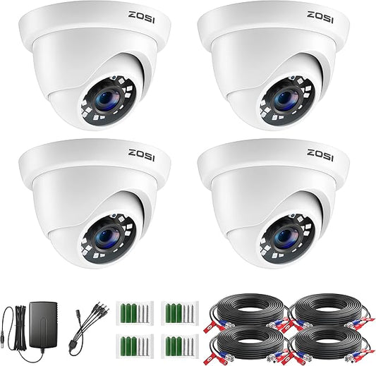 ZOSI 4 Pack 2MP 1080p HD-TVI Home Security Camera Outdoor Indoor 1920TVL, 24PCS LEDs, 80ft Night Vision, 90°View Angle, Weatherproof Surveillance CCTV Dome Camera