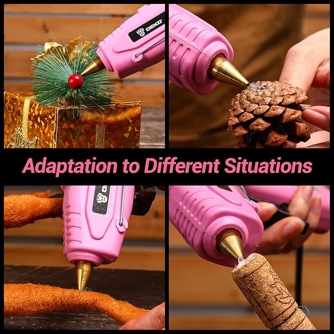 Hot Glue Gun Full Size: DEKOPRO 60/100Watt Dual Temp Hot Glue Gun Kit with 25 Glue Sticks, Organize Storage Case, Heavy Duty Heat Glue Gun Tool Set for Home Repair, Art & Crafts, DIY Pink