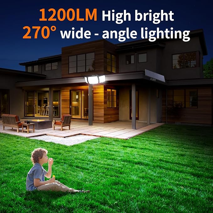 intelamp Solar Lights Outdoor, 3 Head Solar MotionSensor Lights for Outside, lP65 Waterproof,Separate Panel with 9FT Cable RemoteControl Wall Lights