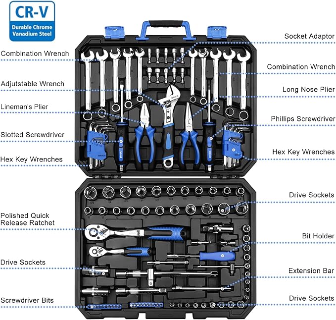 DEKOPRO 118 Piece Tool Kit Professional Auto Repair Tool Set Combination Package Socket Wrench with Most Useful Mechanics Tools