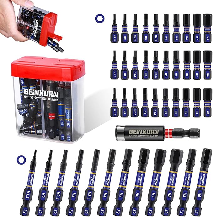 Impact Metric Hex Screwdriver Bits Set,43 Pcs(1.5mm-8mm) Magnetic 1" & 2" Long S2 Steel Multi Hex Driver Bits with Magnetic Bit Holder Storage Colorful Box