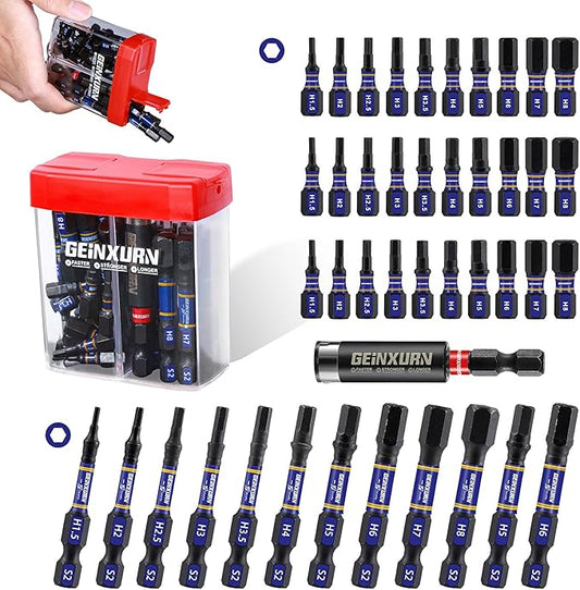 Impact Metric Hex Screwdriver Bits Set,43 Pcs(1.5mm-8mm) Magnetic 1" & 2" Long S2 Steel Multi Hex Driver Bits with Magnetic Bit Holder Storage Colorful Box