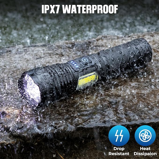 Flashlights LED High Lumens Rechargeable, High Lumen Super Bright Flashlight, USB Fast Charging High Powered Flash Light, Powerful IPX7 Waterproof Handheld Flashlights for Home,Camping(2 Pack)