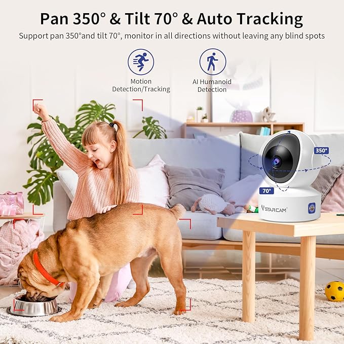 VSTARCAM 3MP Pet Camera Indoor with Phone App, 360° Indoor Security Camera with Color Night Vision, Motion Detection & 2-Way Audio, 24/7 SD & Cloud Storage，2.4GHz WiFi, in Plug 06