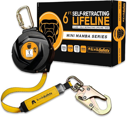 KwikSafety - 6' mini Mamba Self Retracting Lifeline [NO Tangle Web] Class 1 Retractable Safety Lanyard SRL ANSI OSHA
