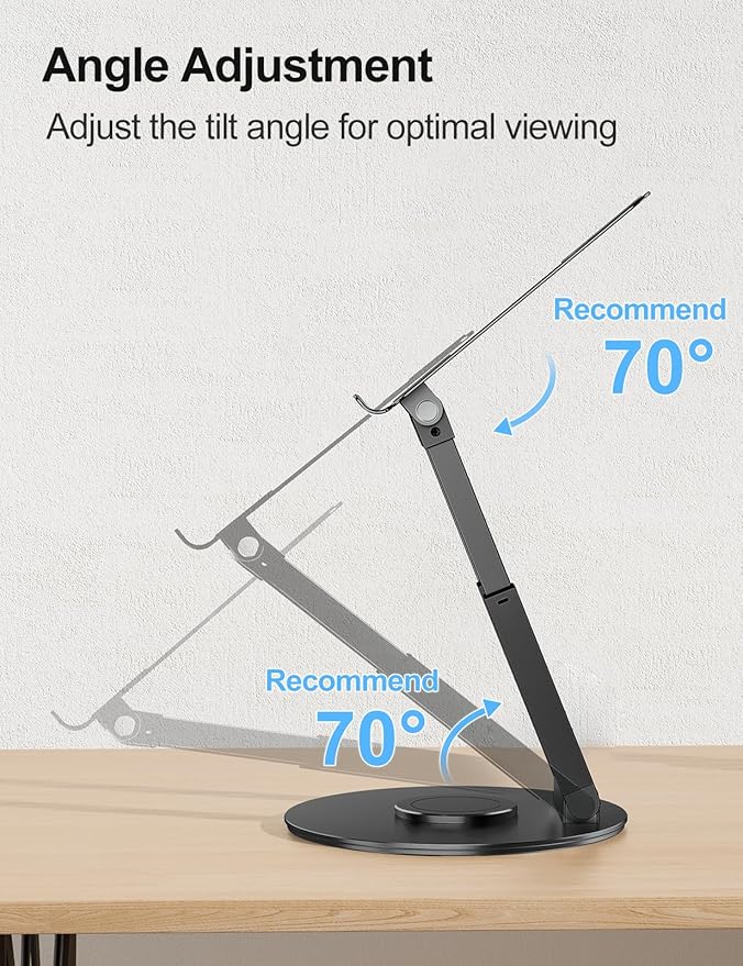 tounee Telescopic Laptop Stand for Desk with 360° Swivel Base, Sit to Stand, Height Adjustable, Portable Riser Holder for Good Posture, Compatible with MacBook Pro, All Laptops 10-17" - Black