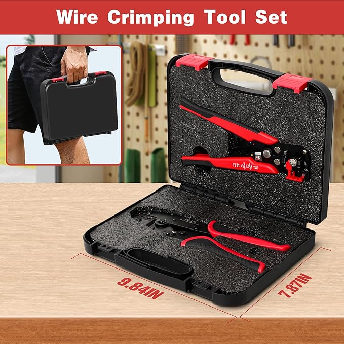 Kuject Wire Stripper and Crimping Tool Kit, AWG 24-10 Self-Adjusting Electrical Wire Stripping with AWG 22-10 Ratchet Wire Crimper for Heat Shrink Connectors