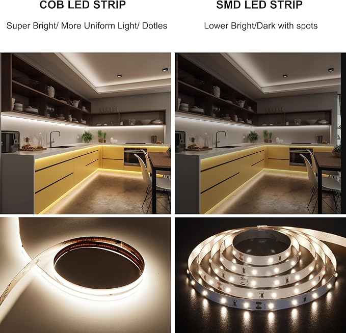 32.8ft COB LED Strip Light White, High Bright LED Strips with 320LEDs, RF Remote and UL Power Supply, 4000K Dimmable LED Lights for Bedroom,Kitchen, DIY Home Decoration, 2 Rolls of 16.4ft