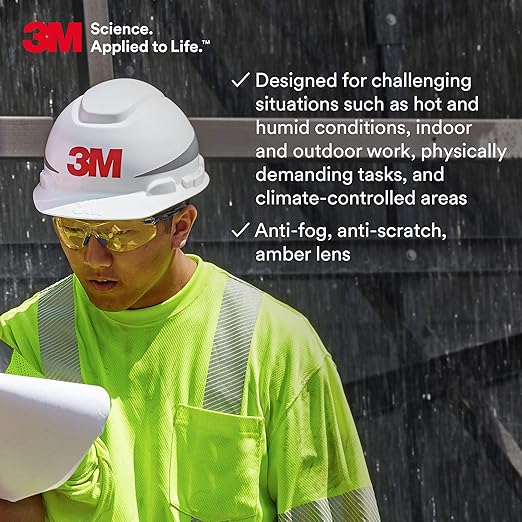 3M Safety Glasses Solus 1000 Series ANSI Z87 Scotchgard Anti-Fog Amber Lens Blue/Black Frame