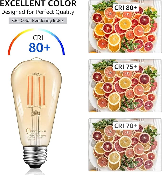 Mastery Mart 120 Pack Vintage LED Light Bulb 2200K Warm White, Dimmable, 5.5W (60 Watt Equivalent), ST21/ ST64 Clear Glass Antique Edison Style, 500LM E26 Decorative Filament Bulb