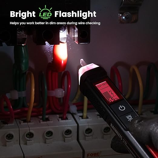 KAIWEETS Voltage Tester/Non-Contact Voltage Tester with Signal Percentage, Dual Range AC 12V/70V-1000V, Live/Null Wire Tester, Electrical Tester with LCD Display, Wire Breakpoint Finder (Black)