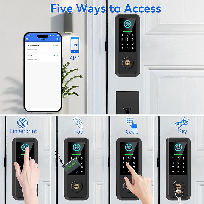 Fingerprint Smart Door Lock with Handle Set, Keyless Entry Door Lock with Keypad,5-in-1 Deadbolt,Bluetooth Deadbolt with Auto Lock,Black