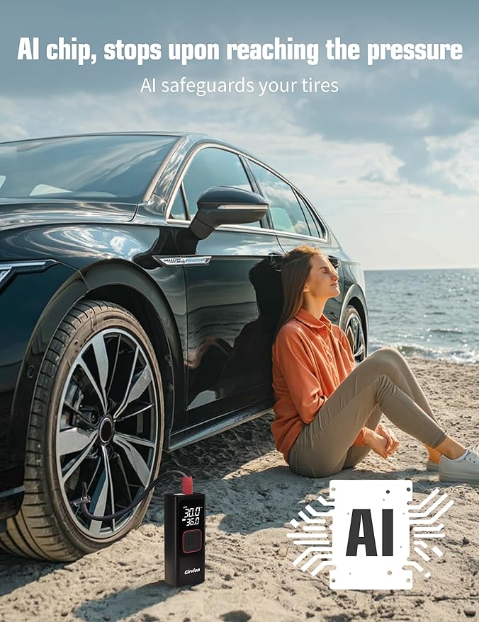 Tire Inflator Portable Air Compressor, 3X Faster 25000mAh 160 PSI Air Pump for Car Tires- Cordless, with Pressure Gauge, LED Light & Digital Display, for Car, Pickup, Truck, Motor, E-Bike and Bicycle