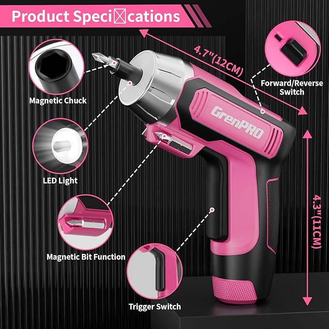 4V Electric Screwdriver Rechargeable 29pcs, Cordless Screwdriver, USB Small Power Screwdriver Set with Bits, Pink