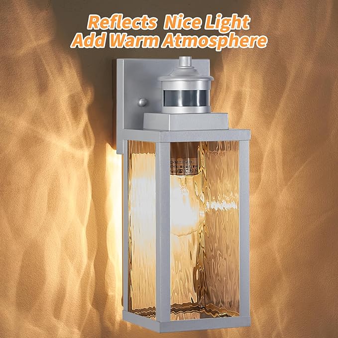 2 Pack Silver Motion Sensor Outdoor Wall Lights,Updated Dusk to Dawn Outdoor Lighting, Exterior Light Fixtures Wall Mount,Waterproof Porch Light Outside Lights for House