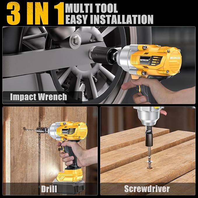 Impact Wrench Compatible with DeWalt 20V MAX Battery: 1/2 Inch Hog Ring Impact Driver - 1000N.m(750ft-lbs) Cordless Impact Gun - Brushless Motor with LED Light And Blet Clip - Tool Only