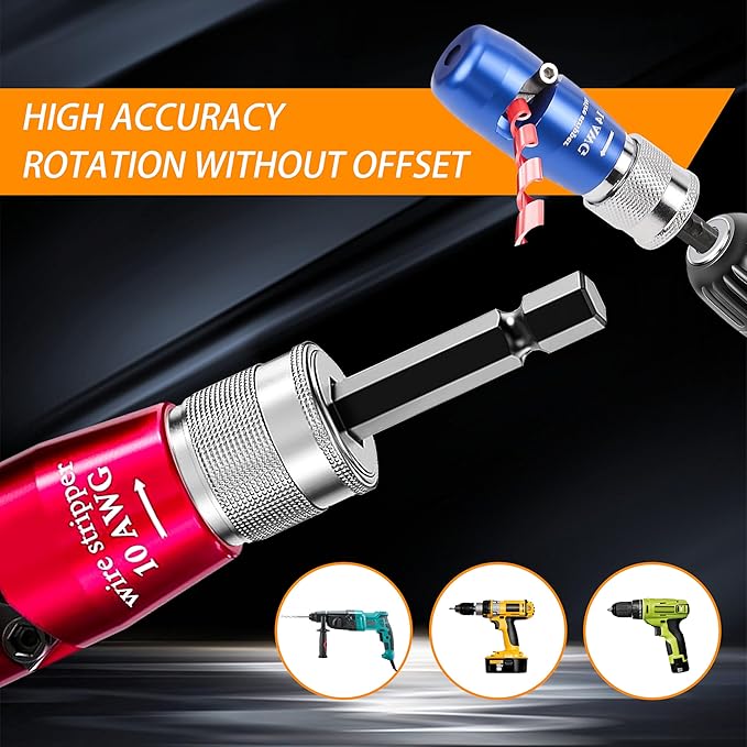 Wire Stripper for Drill, Wire Twister Tool for Drill, 14-12-10-8-6 Gauge drill wire stripper, wire twister, 8 In 1 Professional Electrician Wire Nut Twister for drill Stripping and Twisting Tool, 8pcs