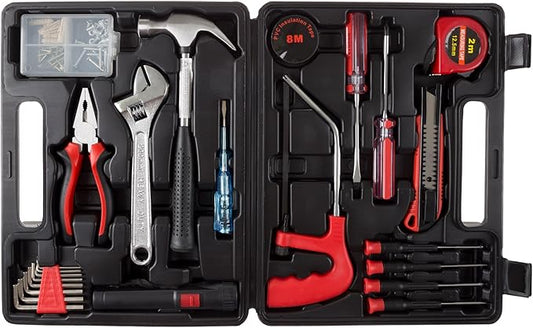 Household Hand Tools, 65 Piece Tool Set by Stalwart, Includes Hammer, Adjustable Wrench, Screwdriver Set, and Pliers - Great for DIY Projects