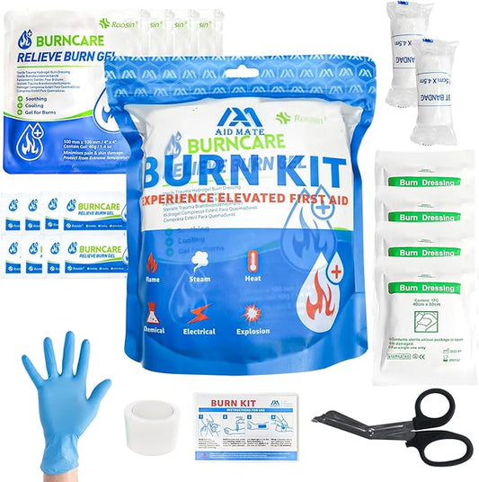 Burn Kit, 4pcs Burn Dressings 4x4”, 8pcs Burn Gel Packets 3.5g, 4pcs Burn Pads, First Aid Kit Cooling Soothing Cream Relief with Bandage, Nitrile Gloves, Scissors, Tape