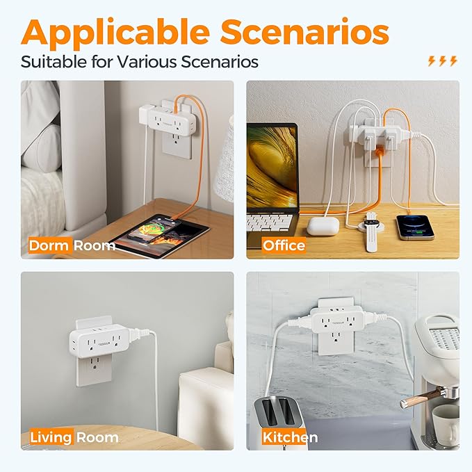 Outlet Extender Surge Protector, TESSAN Multi Plug Splitter with 4 Electrical Outlets 3 USB Ports (1 USB C), Multiple Wall Plug Expander for Home Office Kitchen Dorm Room, White