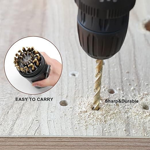 29PCS Drill Bit Set, M2 HSS, 135°Tip, Twist Jobber Length Drill Bit Kit for Hardened Metal, Cast Iron, Stainless Steel with Indexed Round Case,1/16"-1/2"