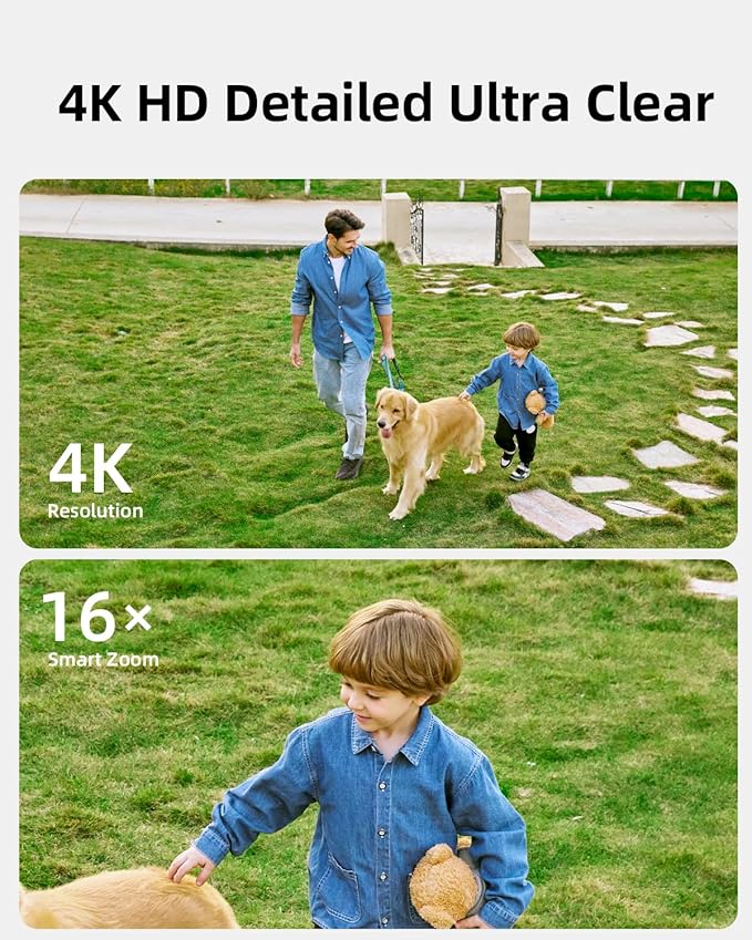 Noorio 4K 8MP Outdoor Security Camera, 5G/2.4GHz WiFi 6 PTZ Floodlight Camera for Home Security, 256G Local Storage, Two-Way Talk, 24/7 Recording,16X Zoom,Night vision, Human/Vehicle/Pet/Dog Detection