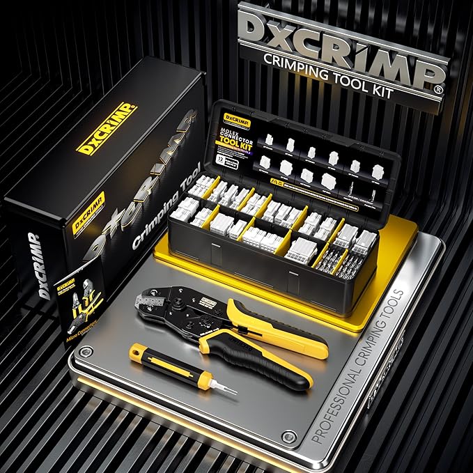 Crimp Tool Mini-Fit Jr Kit,with 12 Types 2-10 Pin Molex 4.2mm Connector,Wire Gauge 18-26 AWG w/Remove Tool,Crimping Tool (32-20 AWG) Compatible JST, KF2510, AMP, Dupont,RC Servos,Futaba.