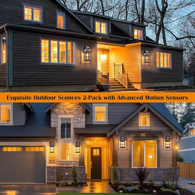 Bronze Outdoor Wall Lights with Motion Sensor, ETL Exterior Light Fixtures Waterproof 2 Pack, Anti-Rust Aluminum Porch Lights Dusk to Dawn Outdoor Lights Brown Lantern Sconces for House
