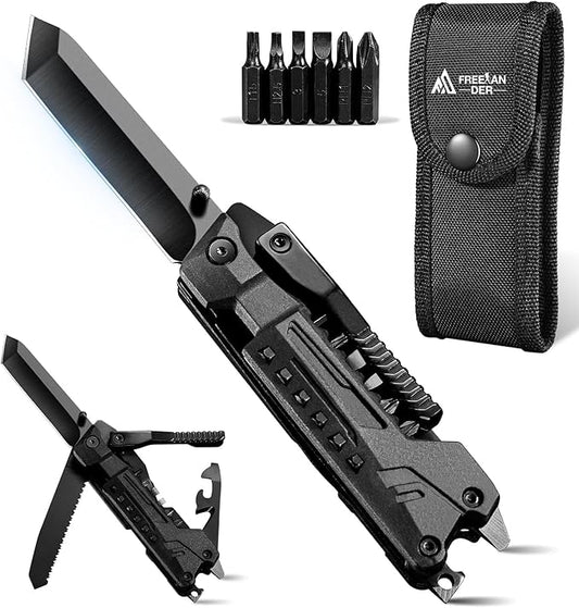 Freelander 19 in 1 Multitool Pocket Knife, Multi Tool Pocket Knife with Screwdriver, Bottle Opener, Nylon Sheath and Pocket Clip, EDC Multi-Tool Gear Gift for Men, Christmas, Birthday, and Fathers Day